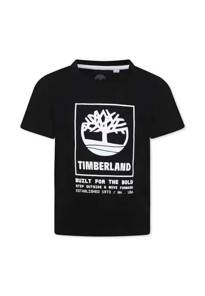 Timberland Kids' Black T-shirt For Boy With Logo