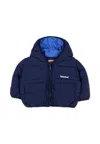 Timberland Blue Down Jacket For Baby Boy With Logo In Blue