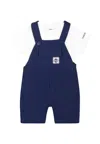 Timberland Blue Dungarees Suit For Baby Boy With Logo In Blue