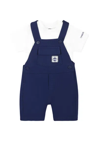 Timberland Blue Dungarees Suit For Baby Boy With Logo