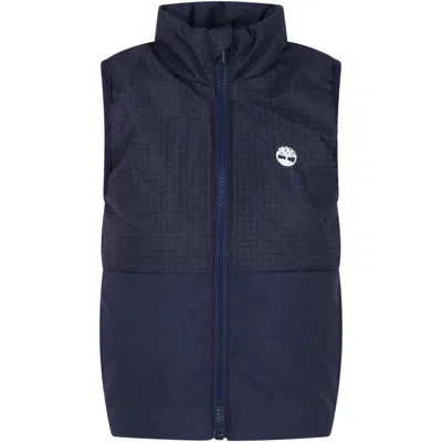 Timberland Kids' Blue Gilet For Boy With White Logo