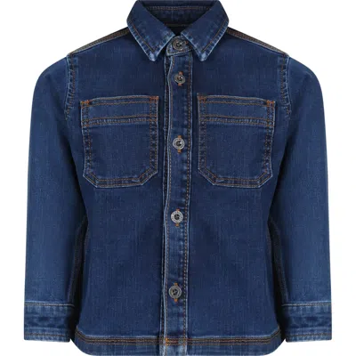 Timberland Kids' Blue Shirt For Boy With Patch In Denim