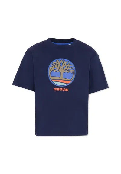 TIMBERLAND BLUE T-SHIRT FOR BOY WITH LOGO