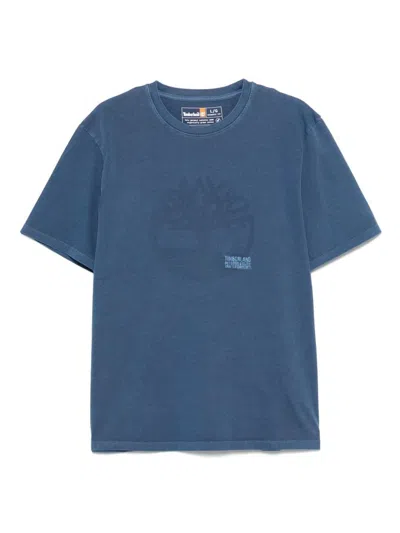 Timberland Blue T-shirt In Cotton With Logo Print
