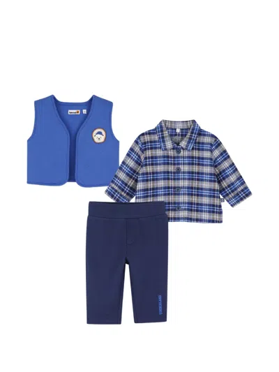 Timberland Babies' Blue Waistcoat Check-pattern Trousers Set