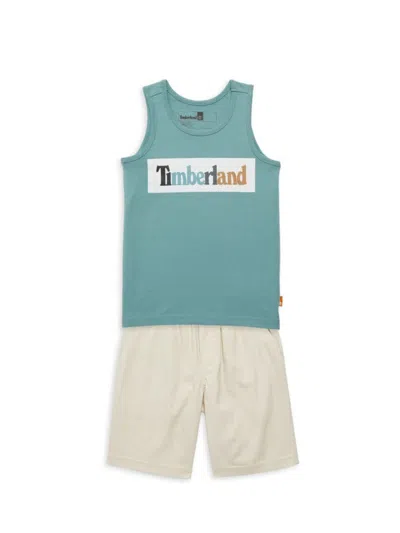 Timberland Kids' Boy's 2-piece Logo Graphic Muscle Tee & Shorts Set In Green