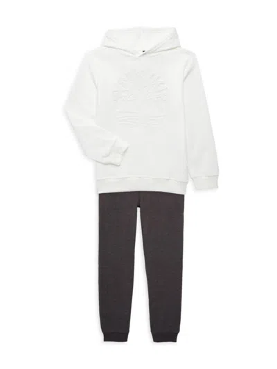 Timberland Kids' Boy's 2-piece Logo Hoodie & Pants Set In White Black