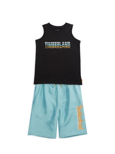 Timberland Kids' Boy's 2-piece Logo Tank Top & Swim Shorts Set In Black Multi
