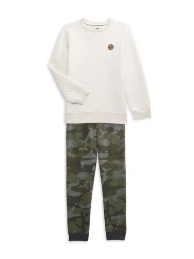 Timberland Kids' Boy's 2-piece Sweatshirt & Camo Pants Set In White