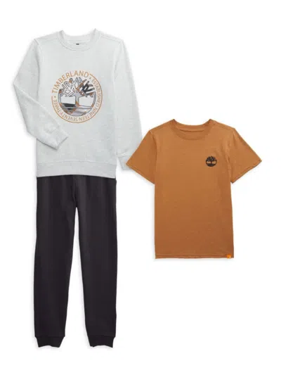Timberland Kids' Boy's 3-piece Logo Tee, Sweatshirt & Joggers Set In Assorted
