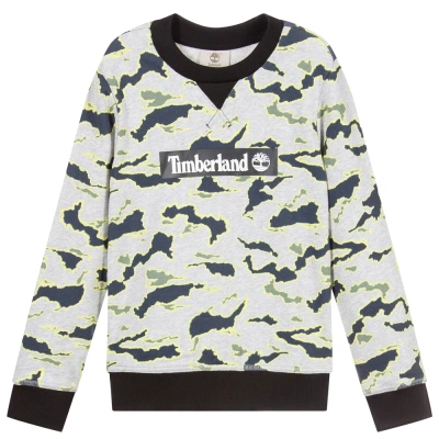 Timberland Kids' Boys Grey Camo Logo Sweatshirt In White