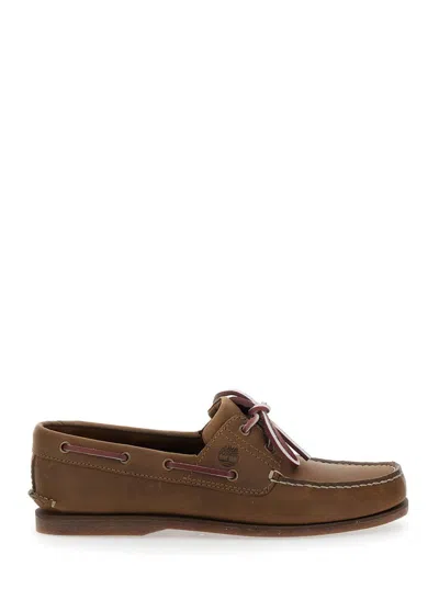 Timberland Brown Boat Loafers With Lace-up Detail In Leather Man