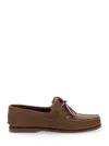 Timberland Brown Boat Loafers With Lace-up Detail In Leather Man In Brown