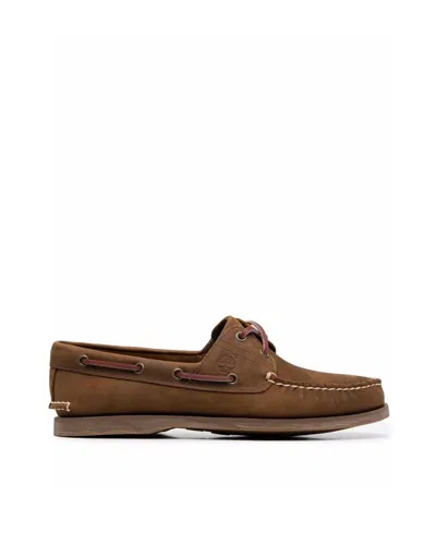 Timberland Brown Boat Loafers With Lace-up Detail In Leather Man