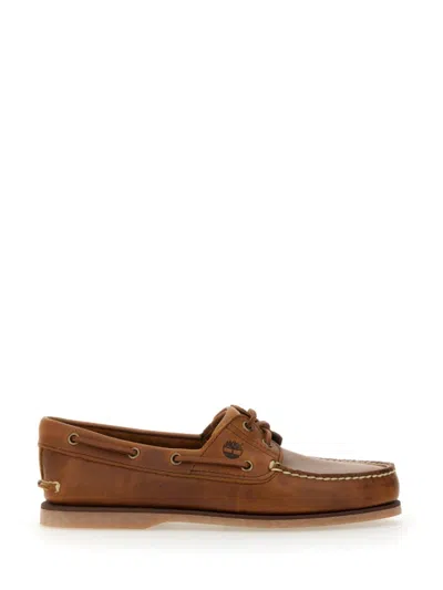 Timberland Brown Loafers With Bow Detail On The Front And Embossed Logo On The Side In Leather Man
