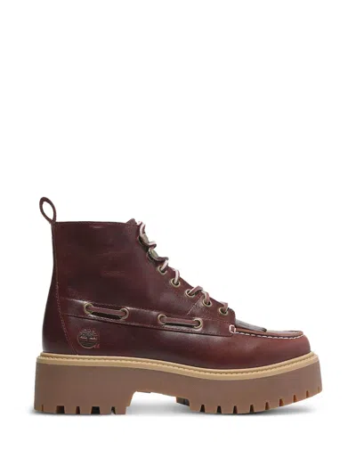 Timberland Brown Leather Lace-up Ankle Boots With Lug Sole And Fringe