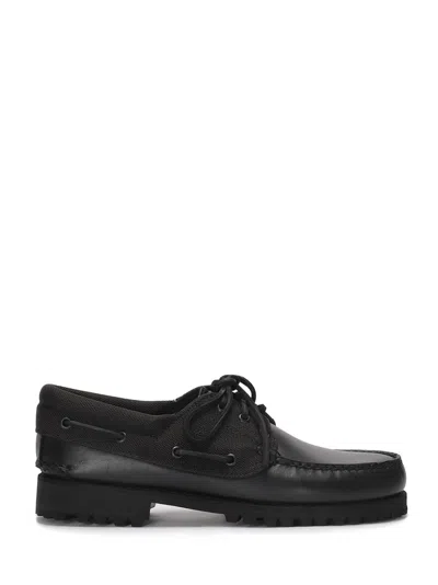 Timberland Brown Leather/fabric Boat Shoes In Black