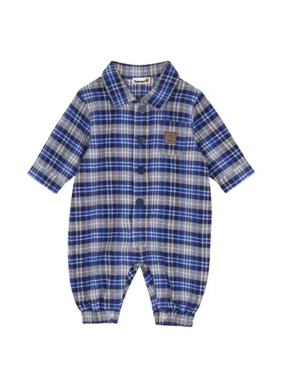 Timberland Babies' Check-pattern Cotton Jumpsuit In Blue