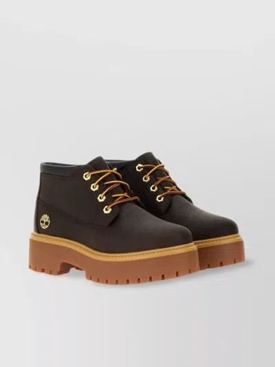 Timberland Chunky Sole Ankle Boots With Metal Eyelets