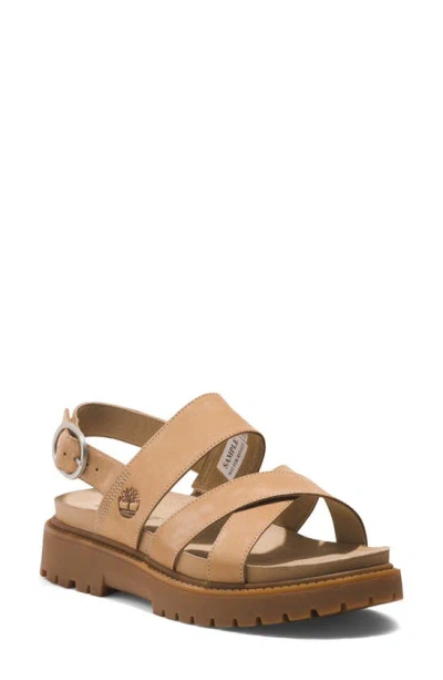 Timberland Clairemont Way Cross Strap Sandal In Medium Beige Nubuck