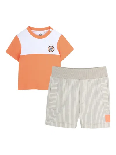 Timberland Babies' Colourblock Logo-appliqué Short Set In Orange