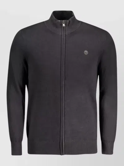 Timberland Cotton High-neck Zip-up Cardigan In Black