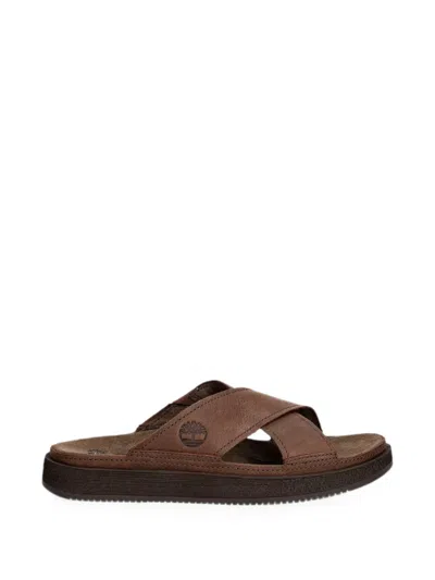 Timberland Cross-strap Leather Sandals In Brown