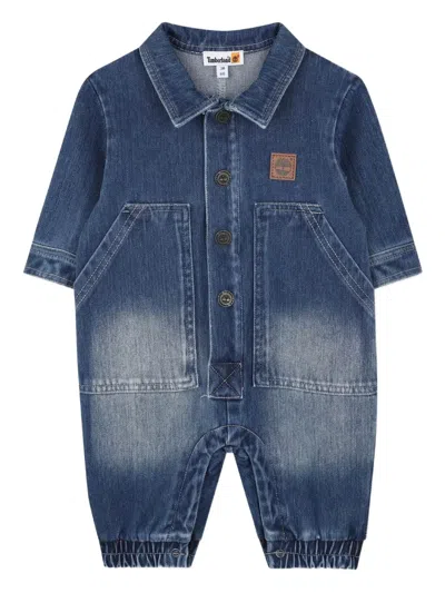 Timberland Babies' Denim Patch-pocket Romper In Blue