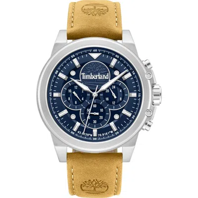Timberland Fast Strike Chronograph Leather Strap Watch, 46mm In White