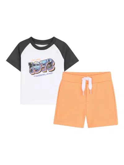 Timberland Babies' Graphic-print Short Set In Orange