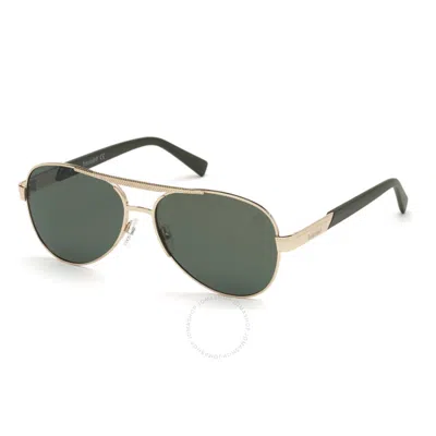 Timberland Green Pilot Men's Sunglasses Tb9214 32r 61 In Gold / Gold Tone / Green