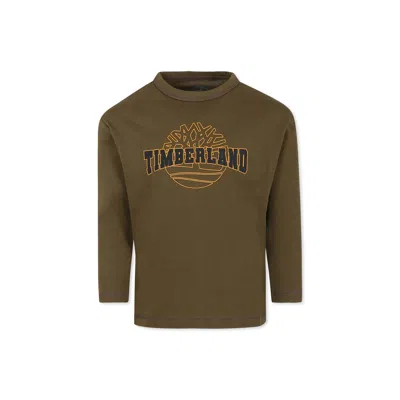 Timberland Kids' Green T-shirt For Boy With Logo