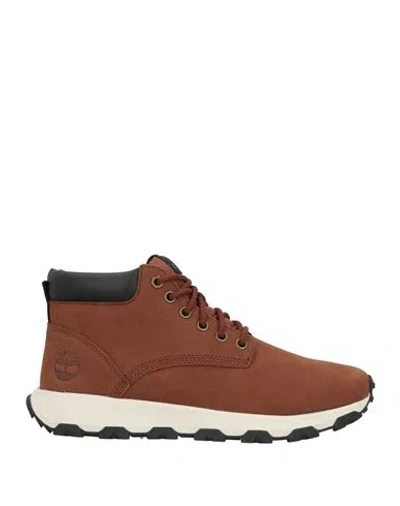 Timberland Greenstride Man Ankle Boots Camel Size 12 Leather, Textile Fibers In Brown