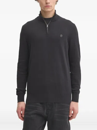 Timberland Half-zip Logo-embroidered Sweater In Black