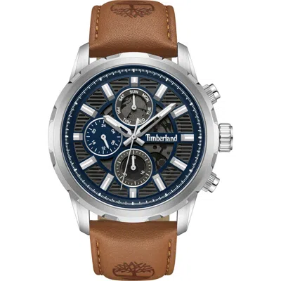Timberland Hampton Harbour Multifunction Chronogrpah Leather Strap Watch, 46mm In Brown