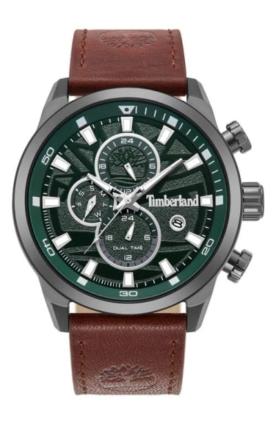 Timberland Henniker Ii Multifunction Chronogrpah Leather Strap Watch, 46mm In Dark Brown