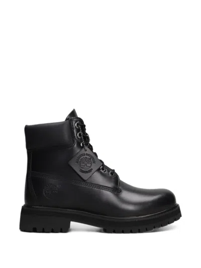 Timberland Heritage Lace-up Leather Biker Hiking Boots In Black