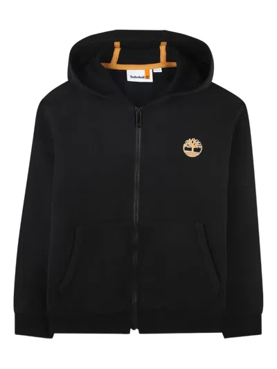Timberland Hooded Logo-embroidered Cardigan In Black