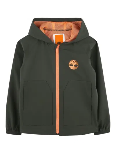 Timberland Hooded Logo Windbreaker In Green