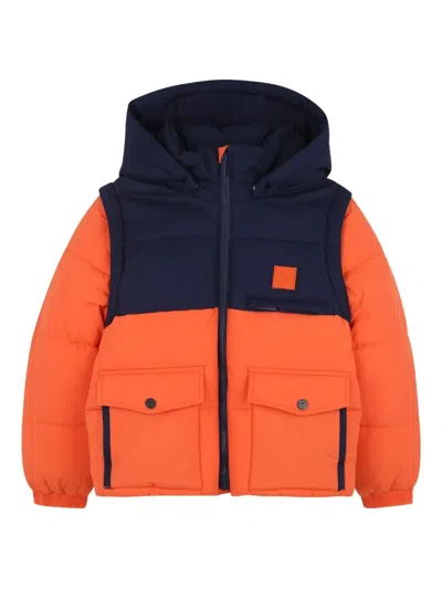 Timberland Hooded Two-tone Padded Jacket In Orange