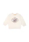 Timberland Ivory Sweatshirt For Baby Boy With Logo And Print In Ivory
