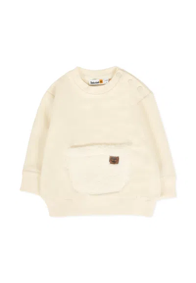 Timberland Ivory Sweatshirt For Baby Boy With Logo In Neutral