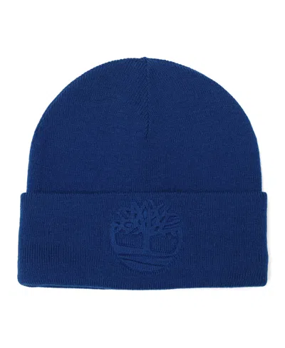 Timberland Knit Embossed Tree Beanie In Blue