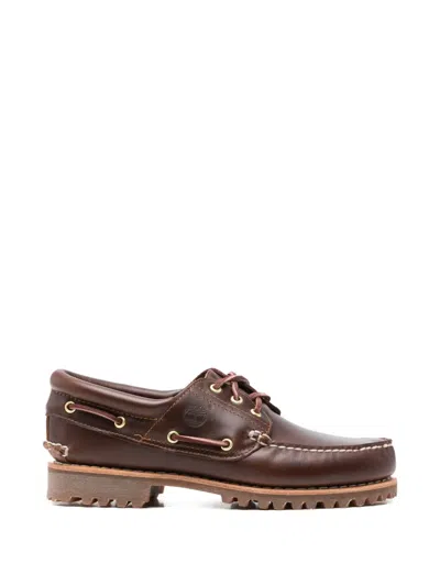 Timberland Authentic Brown Loafers With Embossed Logo On The Side In Leather Man In Burgundy