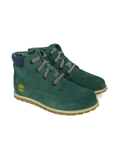 Timberland Kids' Lace-up Logo Boots In Green