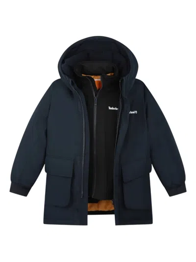 Timberland Layered Parka Coat In Black