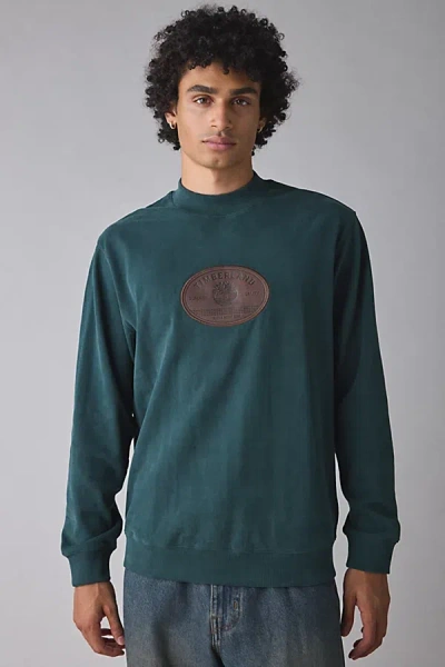 Timberland Leather Badge Logo Crew Neck Sweatshirt In Green Gables, Men's At Urban Outfitters