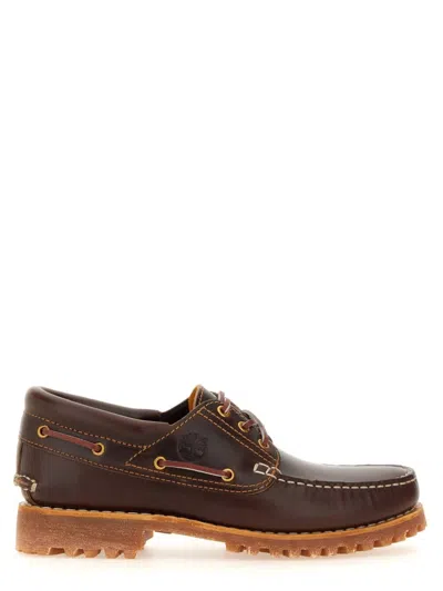 Timberland Authentic Brown Loafers With Embossed Logo On The Side In Leather Man In Burgundy