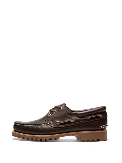 Timberland Authentic Brown Loafers With Embossed Logo On The Side In Leather Man In Burgundy