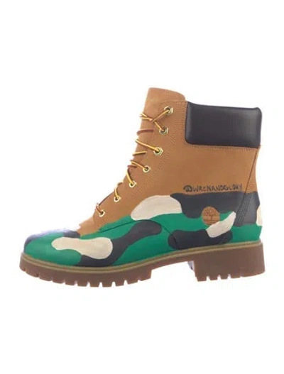 Pre-owned Timberland Leather Camouflage Print Lace-up Boots In Green